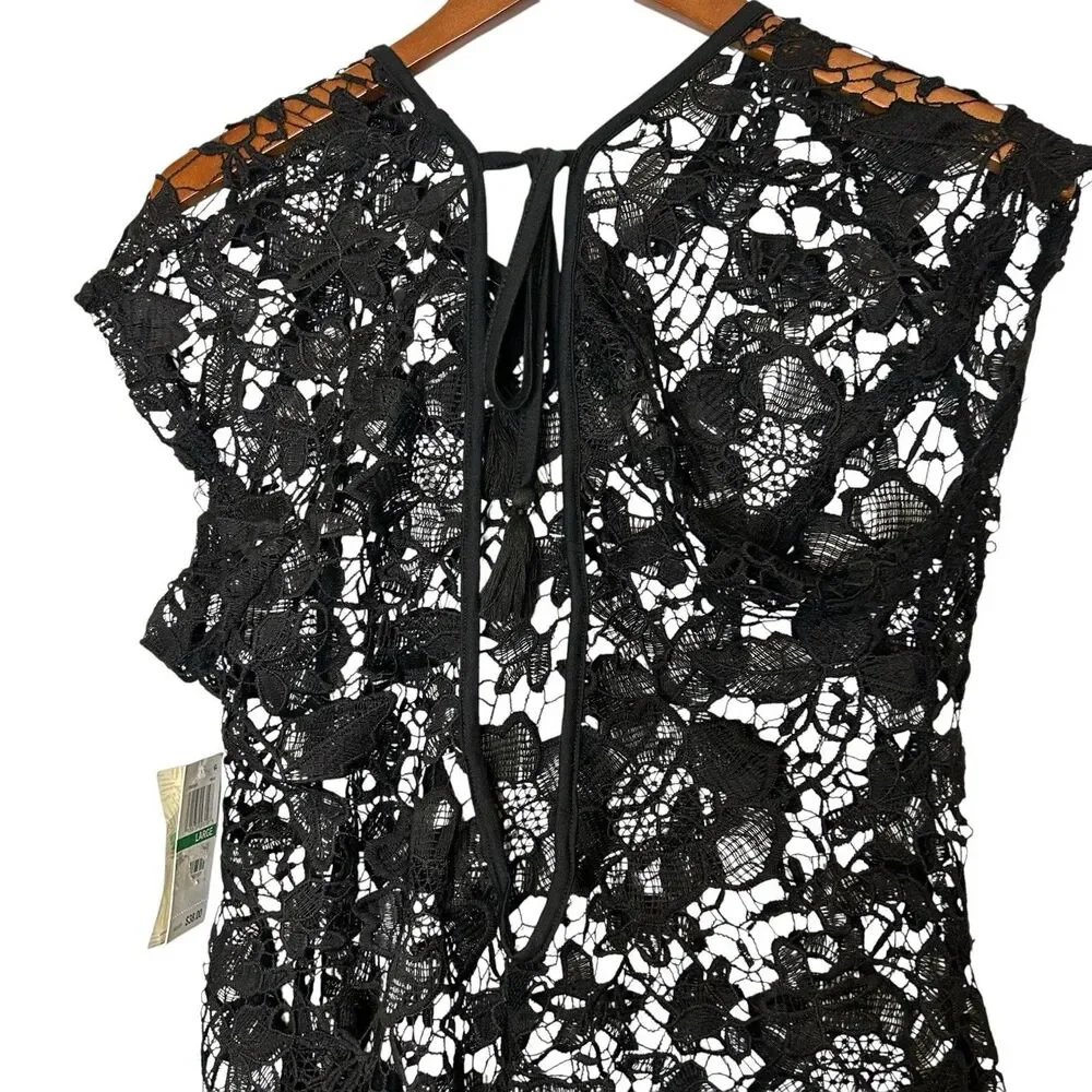 Miken Swim Juniors' Crochet Dress Cover-Up Black Lace Size Large NEW